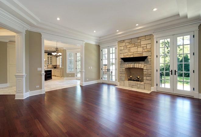 gleaming, polished hardwood flooring in a modern office space